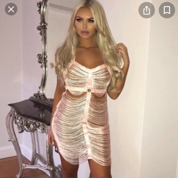 House of CB Blush Pink Fringe Overlay dress - Picture 5 of 9